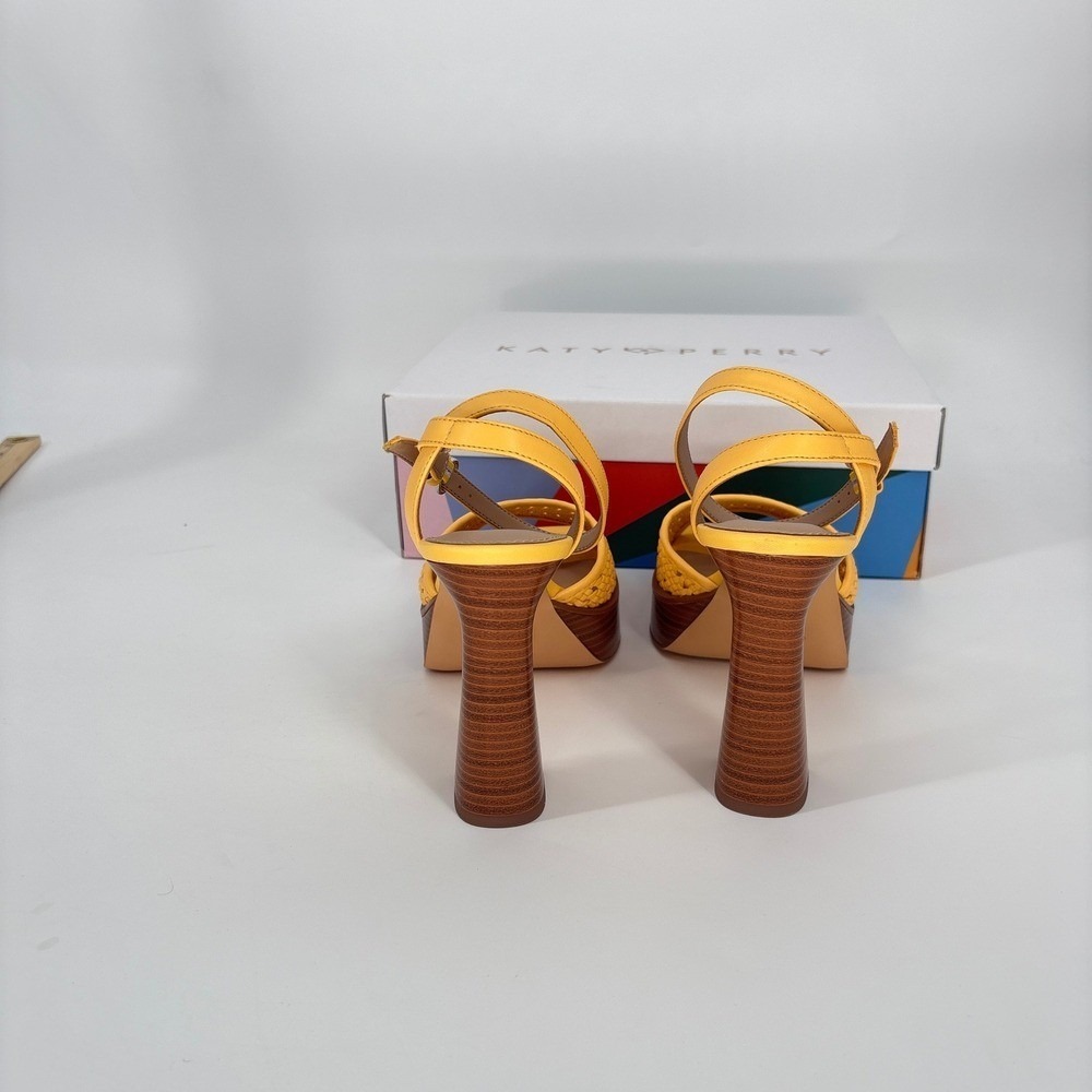 Katy Perry Platform Heels Woven Steady Ankle Strap Block Heel Sandals Yellow 8.5 - Picture 9 of 12